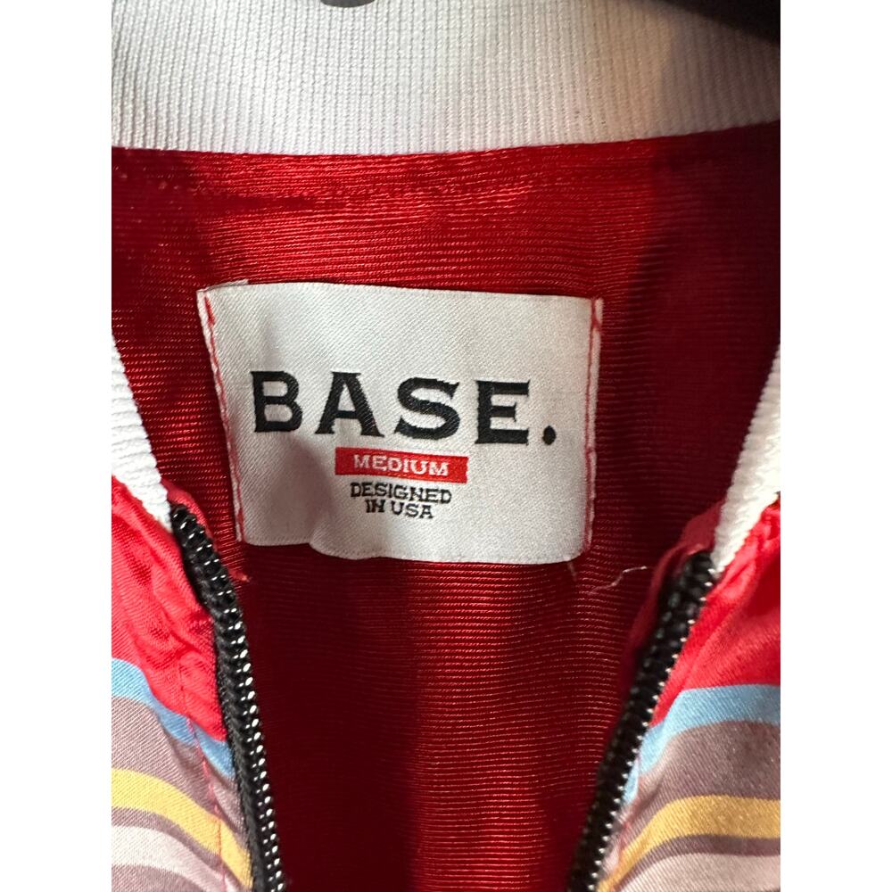 BASE. red plaid bomber jacket with yellow baseball-themed embellishments Size M - Picture 2 of 7